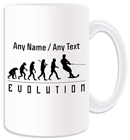 Unigift personalisierbares Geschenk – Große Wasserski-Becher (Evolution-Design, weiß) jeder Namensnachricht auf einzigartigem – Teamspieler, Kontur, Olympisches Spiel, Sport, Boot, Schlepper,