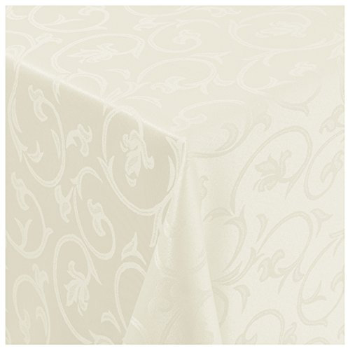 Tischdecke Stoff Damast Barock Jacquard Ranken Design mit Saum oval 140x190 cm Creme-Champagner