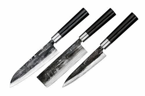 Samura Super 5 Set 3 Coltelli da Cucina Giapponesi Nakiri Santoku Filettare