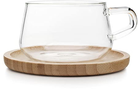 Viva Scandinavia Tazza da tè da 250 ml, tazza da caffè in vetro borosilicato, design moderno, piattino in bambù