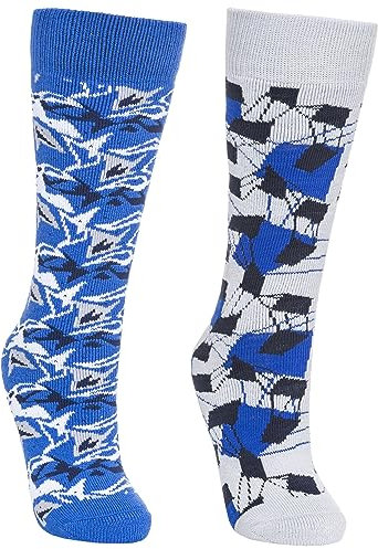 Trespass Girls Ski Tube Socks Boys 2 Pair Pack Kids Rockies - Bright Blue/Platinum 12/3
