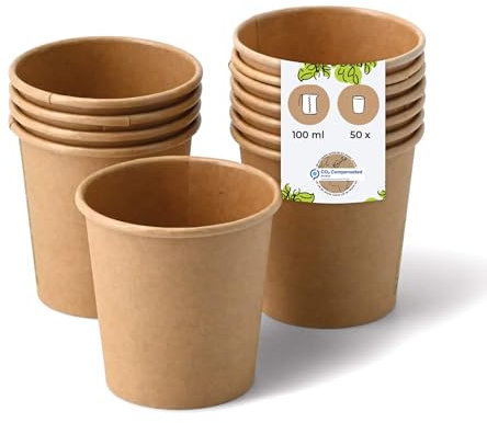 BIOZOYG 50x gobelets jetables 100 ml / 4 oz, Ø 62 mm marron - gobelet carton sans plastique et en matériaux durables - gobelet cafe