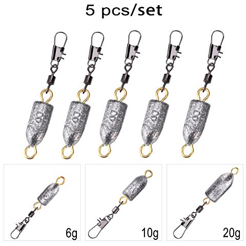 Angeln Gewichte, 5 Stück Angelgewichte Kit Kugel Blei Sinkers Rolling Swivel Angeln Drop Shot Gewichte Bullet Sinkers mit Verriegelung Schnappverbinder