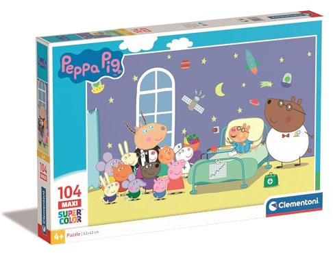 Clementoni 23735 Maxi Peppa Pig – Puzzle 104 Teile ab 4 Jahren | farbenfrohes Kinderpuzzle mit extra großen Puzzleteilen, Geschicklichkeitsspiel für Kinder