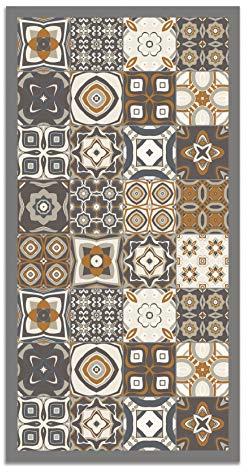 Panorama Alfombra Vinílica - Modelo Baldosa Hidráulica Color Naranja 80x150 cm - Varios tamaños - Decoración Hogar, Cocina y Salón