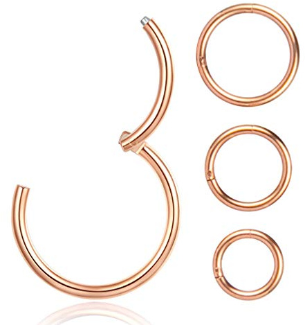 WHATOOK Surgical Stainless Steel Cartilage Earrings,Segment Hinged Seamless Eyebrow Eye Nose Septum Lip Hoop, 6mm 8mm 10mm 12mm 4 Pcs Clicker Ear Belly Button Hoop Piercing Ring Set Unisex