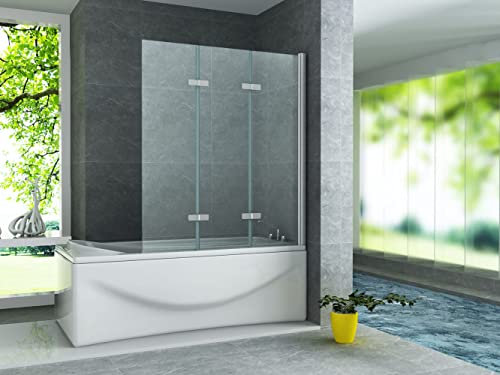 Aloni Badewannenaufsatz mit Seitenwand Duschabtrennung Badewanne Duschwand Ohne Bohren Glaswand Faltbar 130 x 140 cm 6 mm