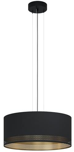 EGLO Pendelleuchte Esteperra, 3 flammige Hängelampe Vintage, Retro | Hängeleuchte aus Stahl und Textil in Schwarz, Gold, Esstischlampe, Wohnzimmerlampe hängend mit E27 Fassung, Ø 53 cm