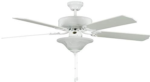 Heritage LED Ceiling Fan with Pull Chain | Indoor Light Fixture with 3 Bulbs and Traditional 5 Blade Design | Dual Mount for Flush or Hanging Downrod Installation, 52 Inch, White