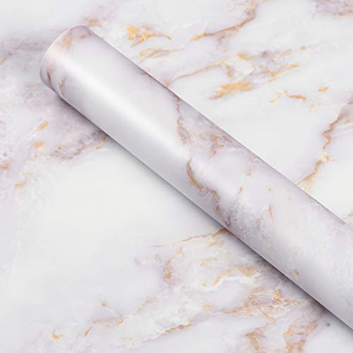 Livelynine 40CMX1000CM Marmor Folie Selbstklebend Gold Klebefolie Marmor Gold Weiss Folie für Möbel Schminktisch Tisch Holz Fensterbank Küchenwand Folies Arbeitsplatte Küche Folierung Möbelfolie