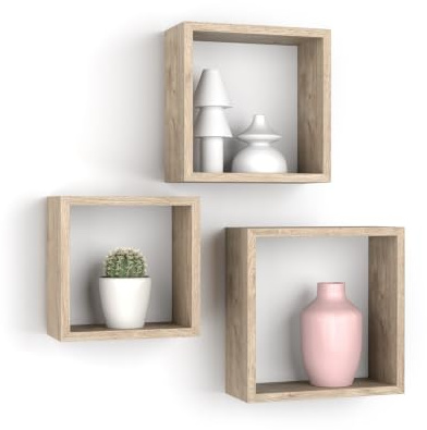 MOBILI FIVER, 3er-Set Giuditta Würfelregale, Eiche, Made In Italy