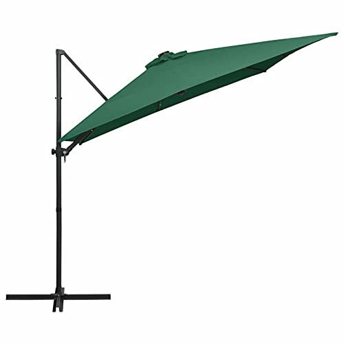 Tidyard Ampelschirm mit LED-Leuchten und Stahlmast Kurbelsystem Marktschirm Kippbar und um 360° drehbares Design Gartenschirm Outdoor-Schirm Balkonschirm Terrassenschirm Strandschirm 250 x 250 cm Grün