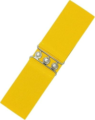 Ro Rox Damen Breiter Elastischer Taillengürtel im Retro Vintage Stil – Stretchgürtel für Kleider, 50er Jahre – Silberne oder Goldene Schnalle - DE 34-54 (Gelb, Large)