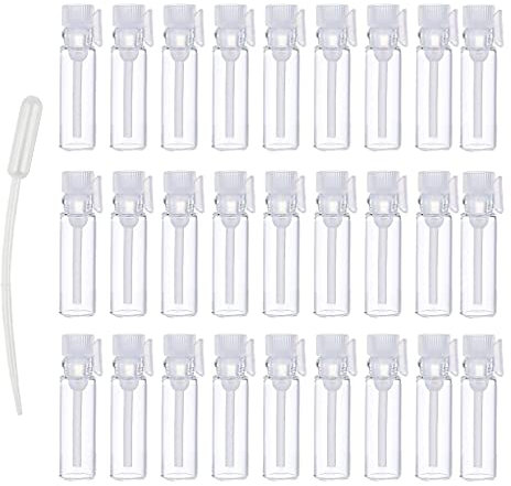 BasicPacking 100 pezzi 2 ml Mini Bottiglia di Profumo da Viaggio in Vetro con coperchi de Bianco Fiala tester per Campioni di profumo, oli essenziali, aromaterapia + 10 x 0.5ml Pipetta