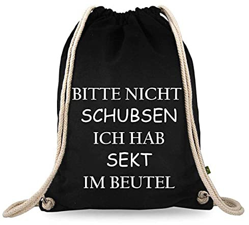 Turnbeutelliebe® Turnbeutel mit Spruch - Lustig - Neu - Frauen - Männer - Kinder - Baumwolle schwarz - Sportbeutel - Rucksack - Stoffbeutel – (Bitte nicht schupsen…)