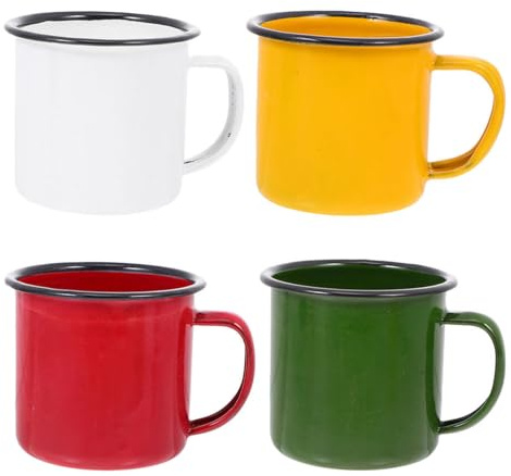 TOPBATHY 4 Stück Emaille Becher Vintage Kleine Weinbecher Set Mit Hitzebeständigem Griff Für Zuhause Camping Und Party Multifunktionale Bunte Retro Trinkbecher Aus Emaille 3.35X2.76X2.40In