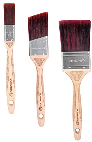 ROLLINGDOG 3PCS Paint Brush Wooden Handle Stainless Steel Shell for Sharp Edge Lines Painting with Paints on Walls, Ceilings, Wood and Metal (1,2,3)