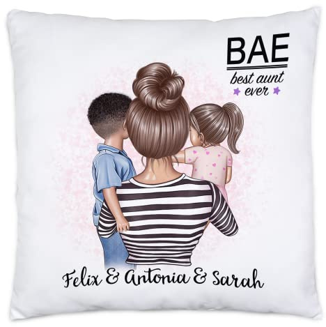 Kiddle-Design Tante Kind Kissen inkl. Füllung 40x40cm Personalisiert Name und Frisur Tante Neffe Nichte Baby Geschenk Tante Patentante