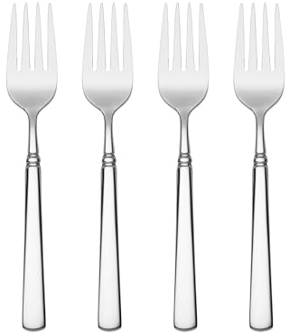 Oneida Silverware Set, Easton Fine Salad Forks 4-Piece Flatware Set, Service For 4, Mirror Finish, 18/10 Stainless Steel, Dishwasher Safe, Home And Kitchen Utensils Set, Salad Fork (Silver, 4 Pieces)