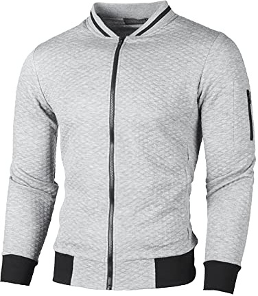 Herren Fleece-Sweatshirt mit durchgehendem Reißverschluss, leichte Aktivjacke, lässiger Langarmmantel, M-3XL, hellgrau, XXXL