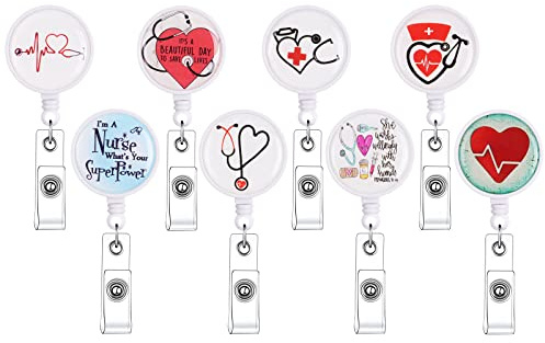 Vicloon Krankenschwester Badge Halter, 8 Stück Schlüsselanhänger Ausziehbar | Ausweisjojo, mit Krokodilklemme, für Krankenschwestern,Ärzte,Freiwillige