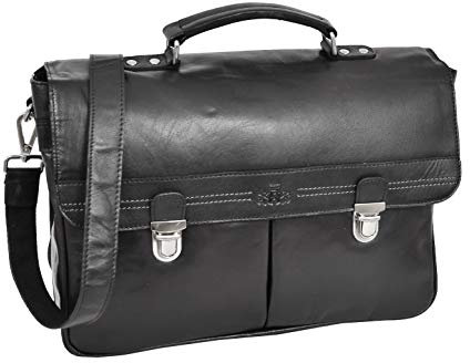 Clinton Herren-Aktentasche, Leder, Umhängetasche, Schultertasche, Kuriertasche, Arbeitstasche, Schwarz , Large
