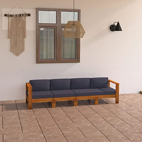 ZEYUAN 4-Sitzer-Gartensofa mit Dunkelgrauen Auflagen, Gartenlounge, Garden Sofa, Balkonmöbel, Gartenmöbel, Loungemöbel, Massivholz Akazie