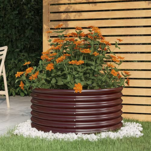 WIFESE Pot de fleurs en acier revêtu par pulvérisation - 80 x 80 x 36 cm - Marron - Grand plate-bande surélevée en métal - Grand pot de fleurs d'extérieur - Pour patios, lit de légumes
