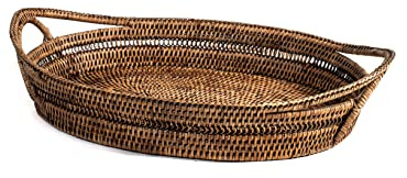 H&h Tablett aus ovalem Rattan, 40 x 30 x 7 cm