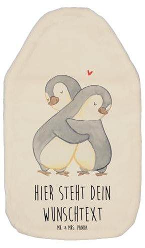 Mr. & Mrs. Panda Personalisierbare Wärmflasche Pinguine Kuscheln - Weiß