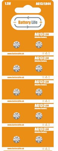 Battery Life LR44 Batteries (10 pack) AG13 Button Coin Cell Alkaline 1.5v Long Life UK Brand