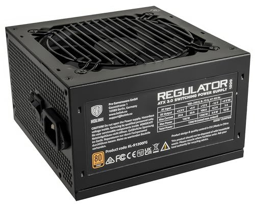 Alimentation de la série Kolink Regulator, 80 Plus Gold, ATX 3.0, Entièrement modulaire, PCIe 5.0, 12VHPWR, Condensateurs Japonais à 100%, 140 mm, 1200 W