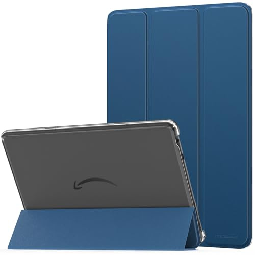 MoKo Hülle für Amazon Fire HD 10 Tablet (13. Gen, 2023 Modell) 10.1, PU Leder Dreifach Schutzhülle für Fire Tablet 10 2023 transparent gefrostet Rückseite, Auto Schlaf/Aufwach,Dunkles Meerblau