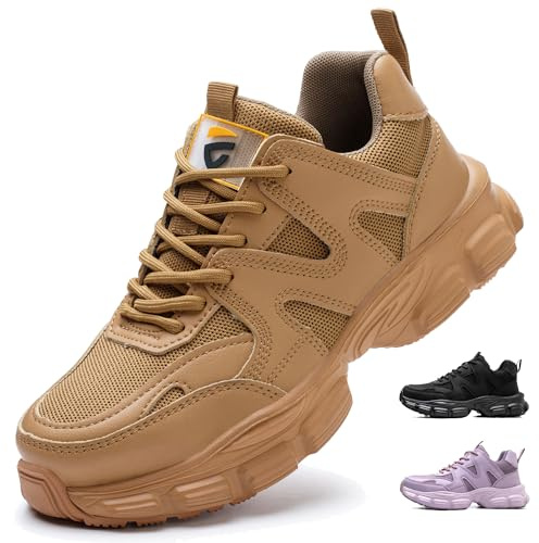 Scarpe Antinfortunistiche Donna Leggere e Comode Scarpe da Lavoro con Punta in Acciaio Antiscivolo Traspiranti Scarpe Sicurezza C01 Marrone/40
