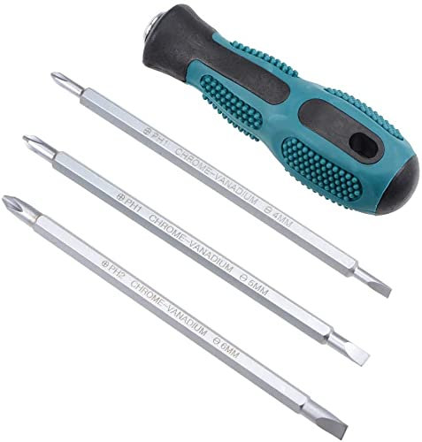 XYWHPGV Magnetic Screwdriver 4 in 1 Dual Way Slotted Phillips Head 1/4inch Hex Shank Screwdrive Bits Set W Round Shaft Non Comfortable Handle(e9ef1 a4bea 37807 81338 e4aaf df155