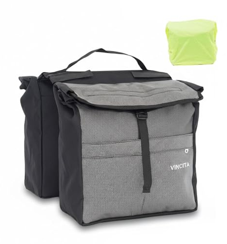 Vincita Top Load Double Pannier Water Resistant Cycling Side Bags - with Rain Cover, Large, Carrying Handle, Reflective Spots - Bike Rack Carrier Saddle Bag