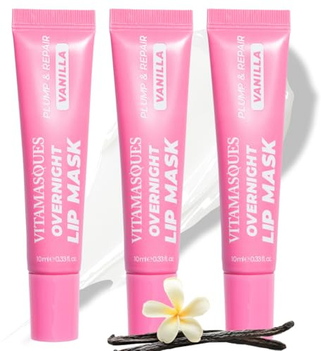 Vitamasques Overnight Lip Mask - Hydrating Vanilla Lip Balm Moisturizer with Vitamins & Natural Oil Hydrates, Nourishes & Plumps Lips Area - Korean Skin Care Lip Care Products (Pack of 3)
