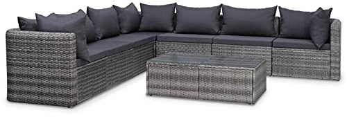 Homgoday Gartenmöbel Set 8-TLG. Sitzgruppe Gartenlounge mit Auflagen Gartensofa Lounge Sofa mit Tisch Rattansofa Loungemöbel Gartengarnitur Poly Rattan Grau