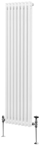 Radiateur Traditionnel à Double Colonne 1800 x 382 mm, Chauffage Moderne Vertical en Acier au Carbone Blanc Brillant, Cuisine Salon Salle de Bain [Brosse, Attaches Murales & Supports INCLUS]