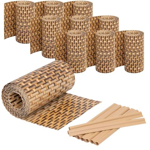 Jardinion Sichtschutzstreifen Rattan Optik 250 x 19cm, 10 Stück (25m) Hellbraun inkl. 20 Befestigungsclips Sichtschutz Rattan, Balkon Sichtschutz, Terrassen- und Gartenzaun Sichtschutz