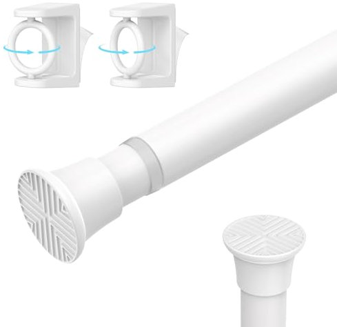 AIZESI White Tension Rods For Curtains 45-90cm 1PCS,Net Curtain Rod Extendable Curtain Poles,No Drill Tension Rods For Curtains,Cupboards,Small Window,Kitchen,Wardrobe