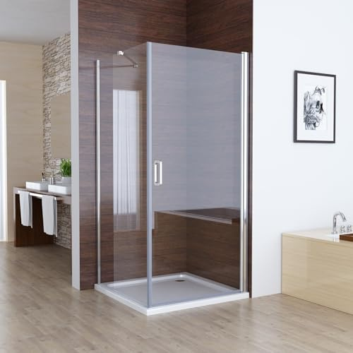 MIQU Duschkabine 100 x 90 x 195 cm Eckeinstieg Schwingtür Duschabtrennung, 100 Schwenkbar Duschtür mit 90 Seitenwand 6mm NANO ESG Glas Duschwand, Pendeltür Komplett Dusche ohne Duwchwanne