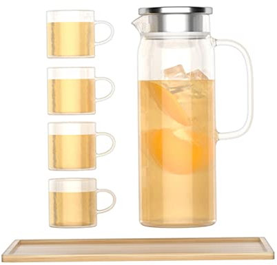 Carafe Eau Bouilloire de bouteille d'eau froide chaleur-fésmissible Bouilloire Transparent de grande capacité Théière Kettle Quatre tasses un support de plateau Kettle Pichet à Thé Glacé