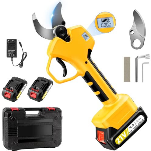 Tijeras de Podar Electricas, Apertura Máxima de La Hoja 40-50 mm, 2*2Ah Batería Sk7 cuchilla, 2 Tamaños de Apertura con Monitor, Tijeras de Podar con Motor Brushless para Jardinería,Árboles Frutales