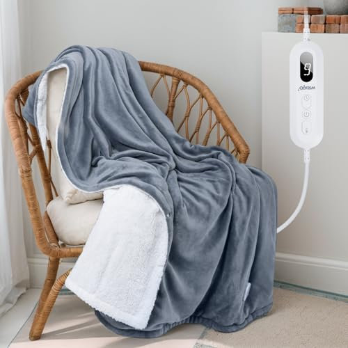 Olycism Plaid Chauffant Électrique 130 * 160cm Couverture Chauffante 9 Niveaux De Chaleur et 10 Réglages D'arrêt Automatique et Affichage Led Couverture Électrique Couette Chauffante Gris