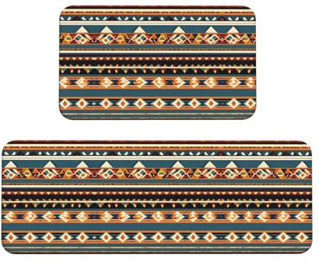 YQxwJL Küchenteppiche mit Indianer-Muster, rutschfeste Küchenmatte, 2er-Set, bequeme Stehmatten für Küche, Büro