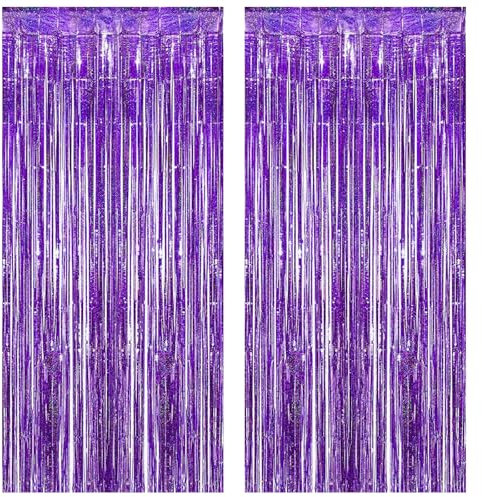 Torytoe Lametta Vorhang Lila Glitzer, 2 Stück Metallic Glitzervorhang Fringe 1 x 2m Glitzer Tinsel Curtain Lametta Vorhänge Folien Fransen Partydeko Hintergrund für Geburtstage Festivals Party Deko