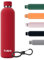 Exllena Insulated Water Bottles 1l with Clip, Double Wall Vacuum Drinks Bottle Keeps Drinks Cold 24 Hrs/Hot 12 Hrs, Stainless Steel Water Bottle BPA Free(Red)