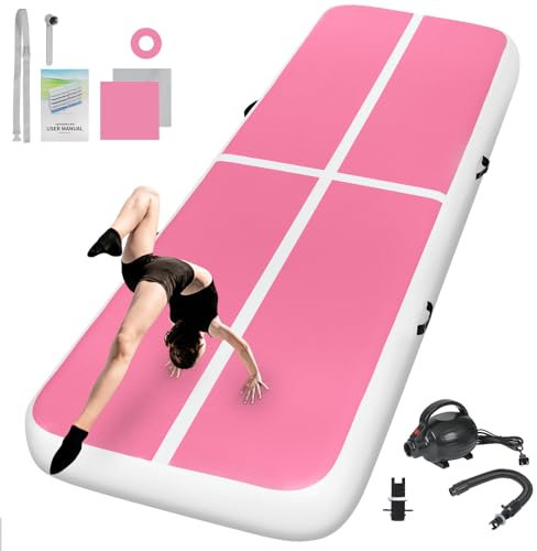 Aufblasbare Gymnastikmatte für Kinder, 3 m x 1 m x 10 cm, Weiß, Rosa, Lila