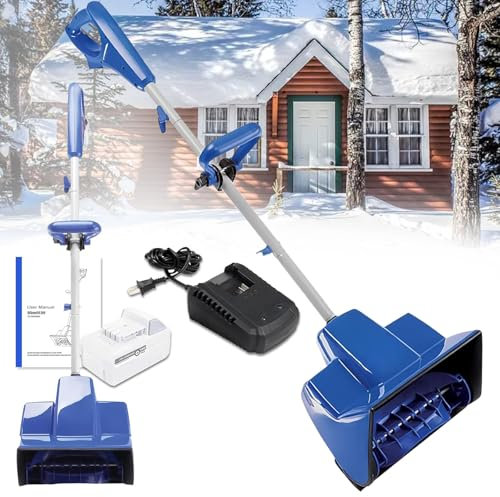 Eastnmythet Spazzaneve Elettrico Alimentato a Batteria, Pala da Neve Senza Fili con Manico Lungo, Pala da Neve a Spinta Manuale da 24 V e 4,0 Ah per La Scuola,1 Battery